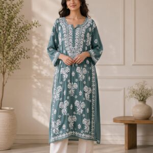 Teal Green Lucknowi Kurti