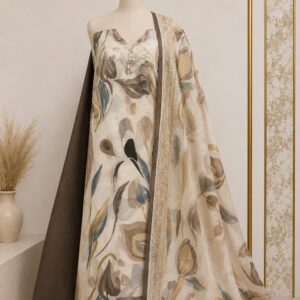Cream Brown Unstitched Material