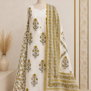 White Printed Unstitched Material