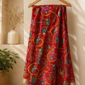 Red Printed Dupatta