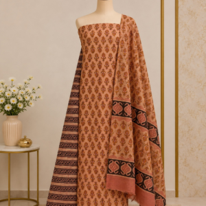 Peach Charm Traditional Unstitched Material with Printed Dupatta