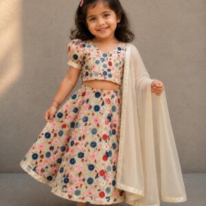 Kids White Printed Choli