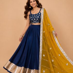 Blue Mirror Work Chaniya Choli Set