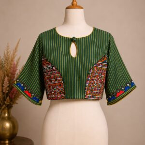 Green Striped With Patch Blouse